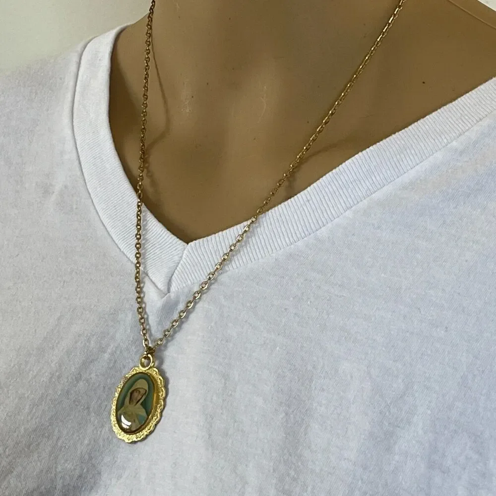Our Lady Guadalupe Medal Gold Plated Pendant Chain Necklace Mexico Religious